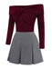 [Prévente] 2PCS hauts torsadés en maille et jupe plissée rouge et gris des années 60