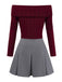 [Prévente] 2PCS hauts torsadés en maille et jupe plissée rouge et gris des années 60