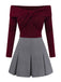 [Prévente] 2PCS hauts torsadés en maille et jupe plissée rouge et gris des années 60