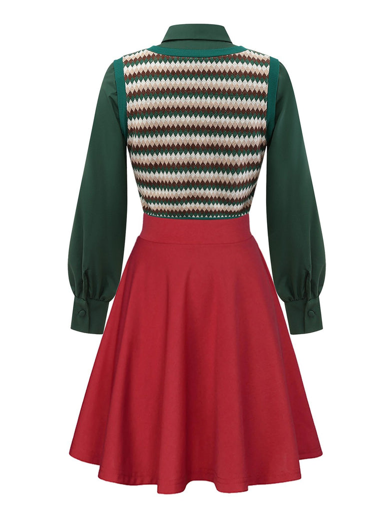 [Pré-vente] 2PCS Chemisier en tricot vert à carreaux et jupe années 1960
