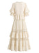 [Prévente] Ensemble 2PCS bohème beige avec blouse et jupe en dentelle à volants Années 1970