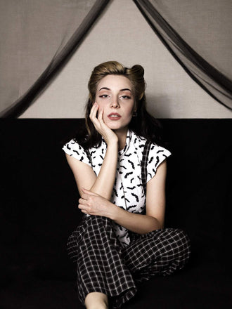 2PCS Chemisier col nœud & Pantalon à Bretelles Halloween Années 50