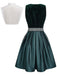 3PCS Robe Col Carré Velours Dentelle Jacquard Tablier Vert Années 1950 3