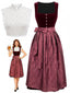 3PCS Robe Col Carré en Velours et Tablier et Top Dentelle Bordeaux Années 1950