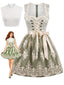 Robe à col carré avec tablier florale et top blanc Années 1950