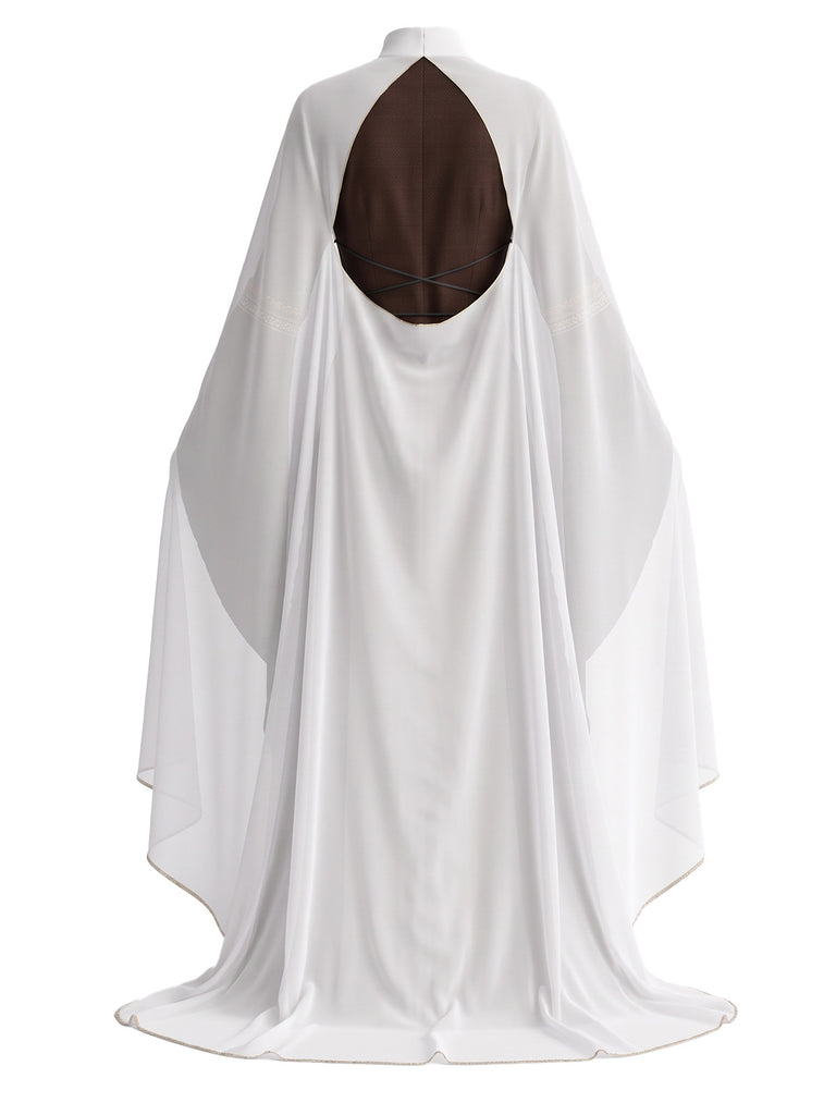2PCS Robe de costume d'Halloween cour médiévale et châle dos nu années 1980