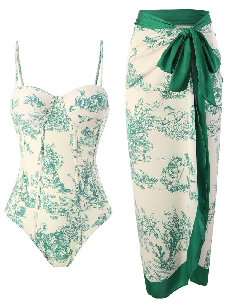 Maillot de bain et cache maillot floral à encre vintage des années 1960