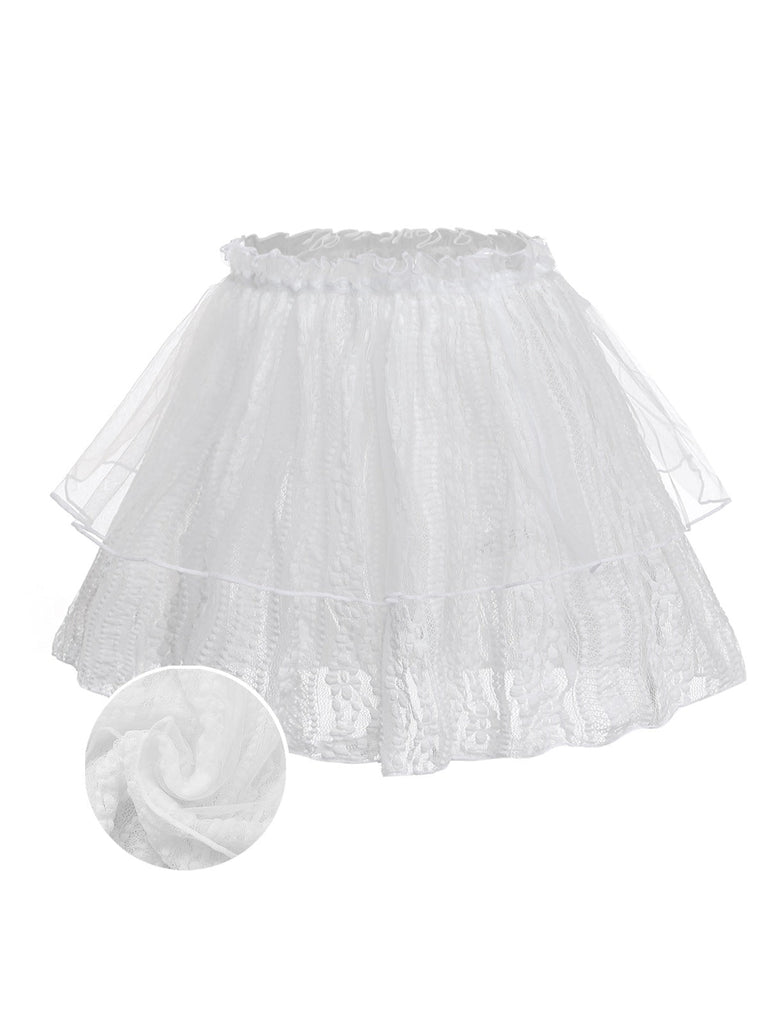 Cache maillot tulle volants double épaisseur dentelle blanche 1950s