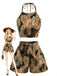 Ensemble 2 Pièces Crop Top Dos-Nu Palmiers Tropicaux & Short Taille Haute Années 1980