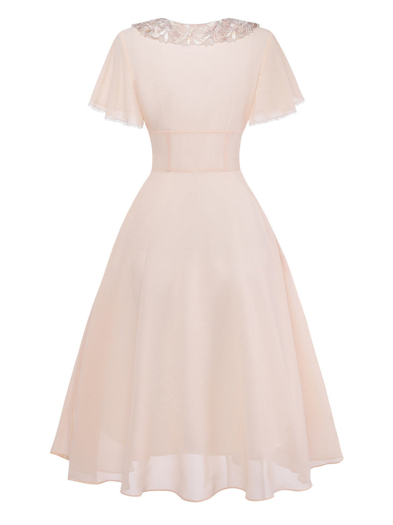 [Prévente] Champagne Dentelle Mousseline Volant Sleeve Robe de Soirée Années 1950 4