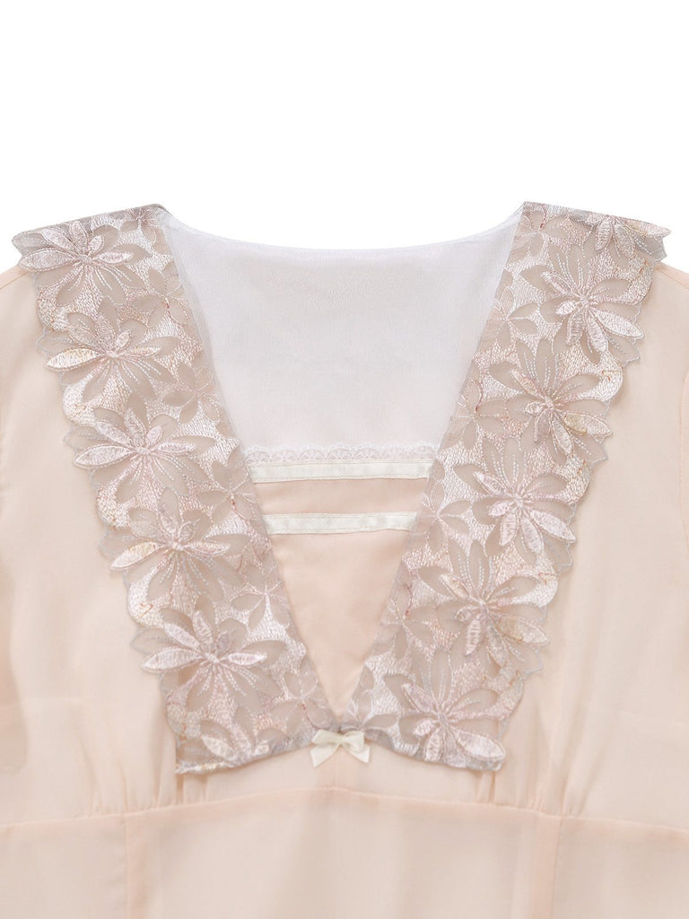 [Prévente] Champagne Dentelle Mousseline Volant Sleeve Robe de Soirée Années 1950 5