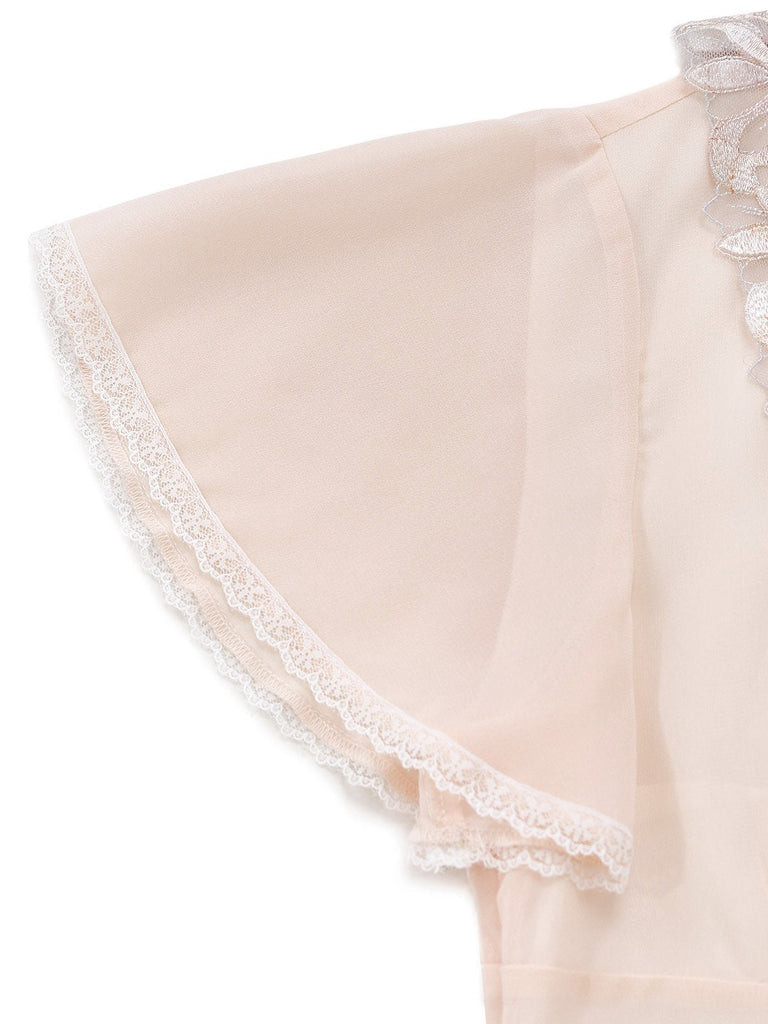 [Prévente] Champagne Dentelle Mousseline Volant Sleeve Robe de Soirée Années 1950 6