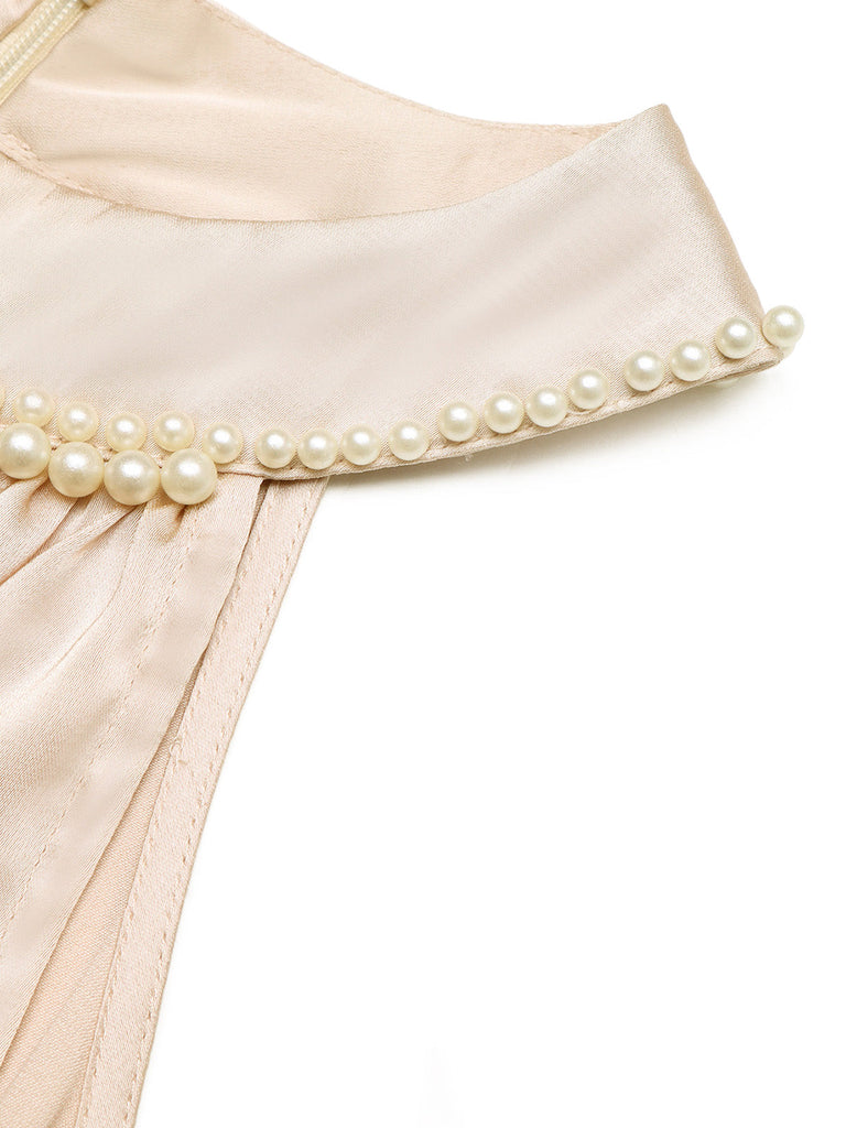 Robe Satin Perle Halter Sans Manches Champagne Années 1930 7