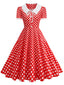 Robe Swing Rouge Col Claudine à Pois Années 50