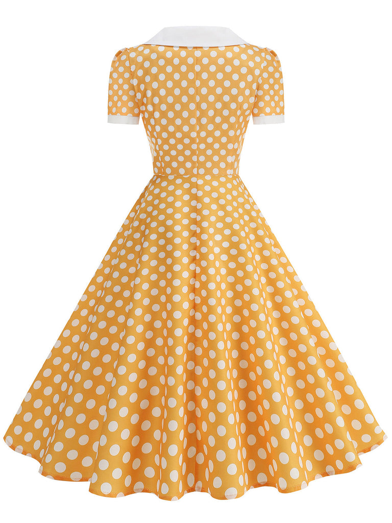 Robe Évasée Col Claudine Bicolore à Pois Années 50