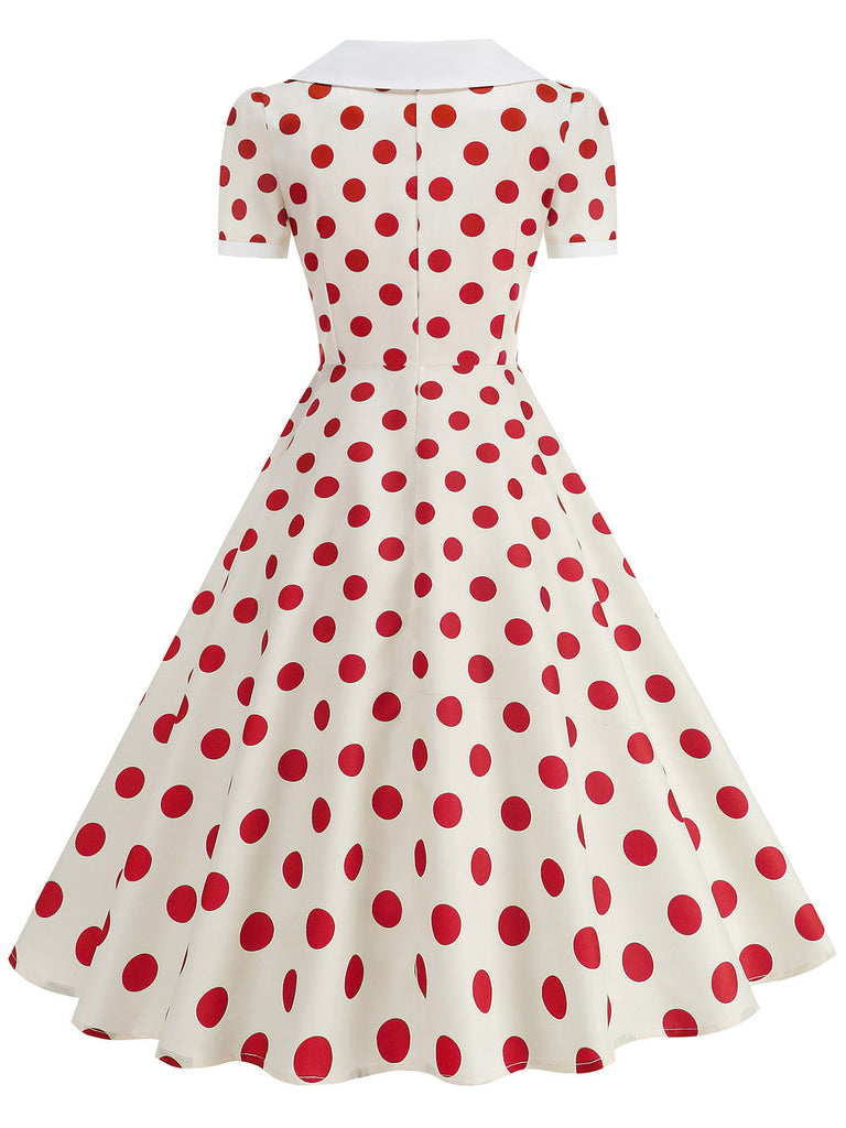 Robe Évasée Col Claudine Bicolore à Pois Années 50