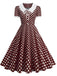 Robe Évasée Col Claudine Bicolore à Pois Années 50