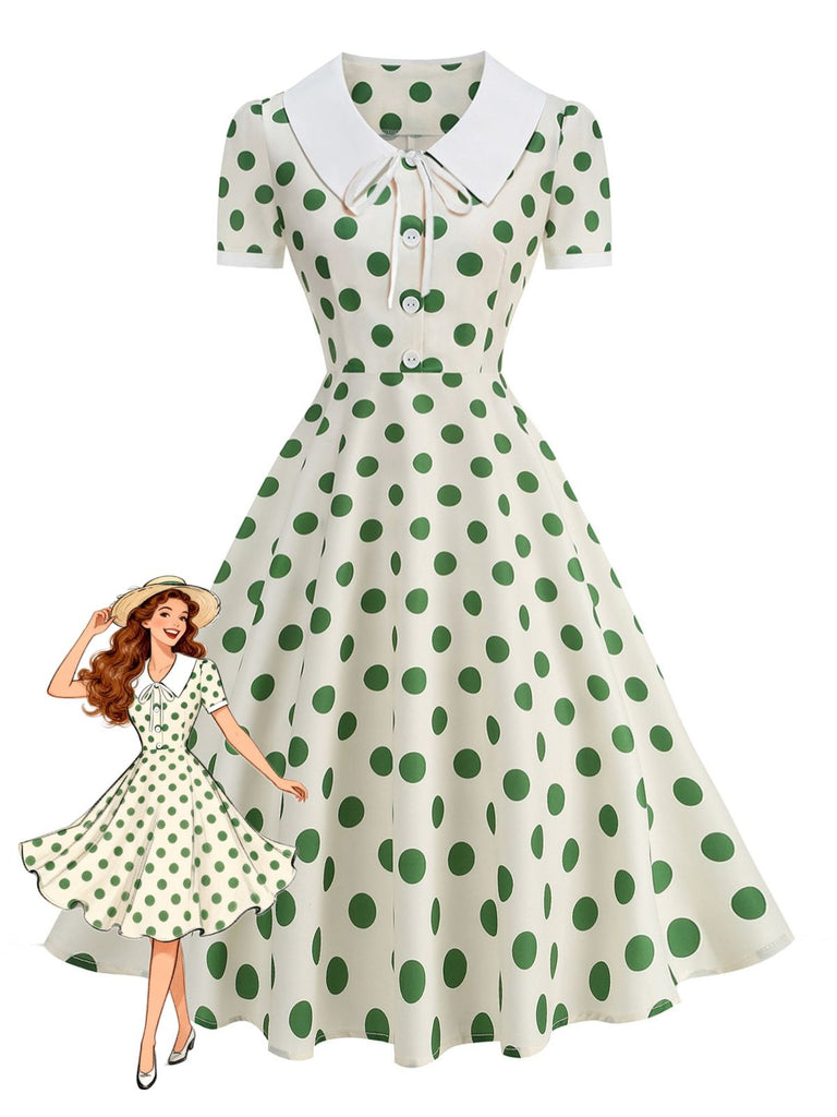 Robe Évasée Col Claudine Bicolore à Pois Années 50