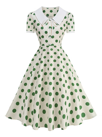 Robe Évasée Col Claudine Bicolore à Pois Années 50