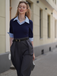 Combinaison chemise manches trois-quarts en tricot bleu et gris années 40