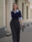 Combinaison chemise manches trois-quarts en tricot bleu et gris années 40