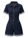 Combishort jean bleu col chemise 1960s