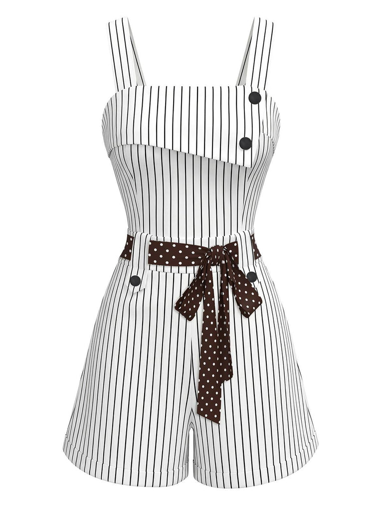 Combinaison sans manches ceinturée des années 80, à rayures et à pois, pour un style estival rétro.
