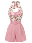 [Prévente] Combishort Ceinturée Motif Rose Col Licou Années 50