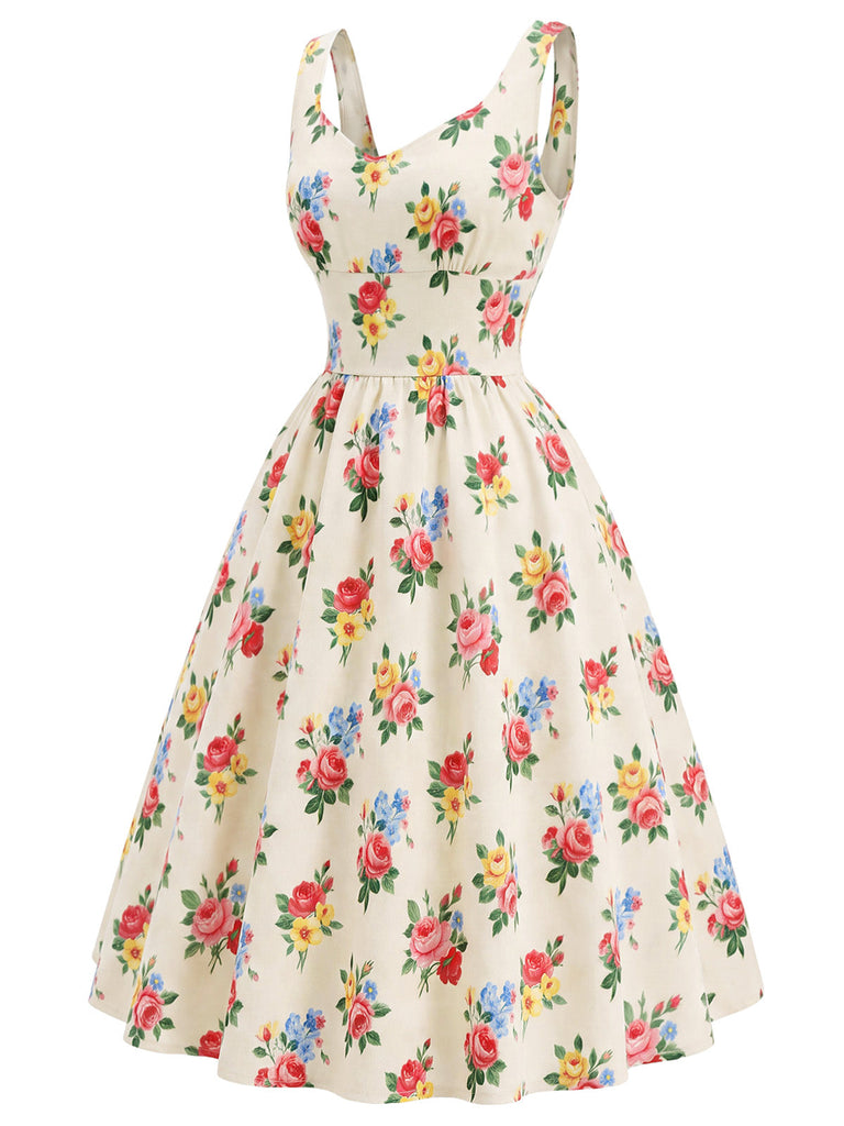 [Prévente] 2PCS Crème Boléro Cardigan et Floral Robe Années 1940