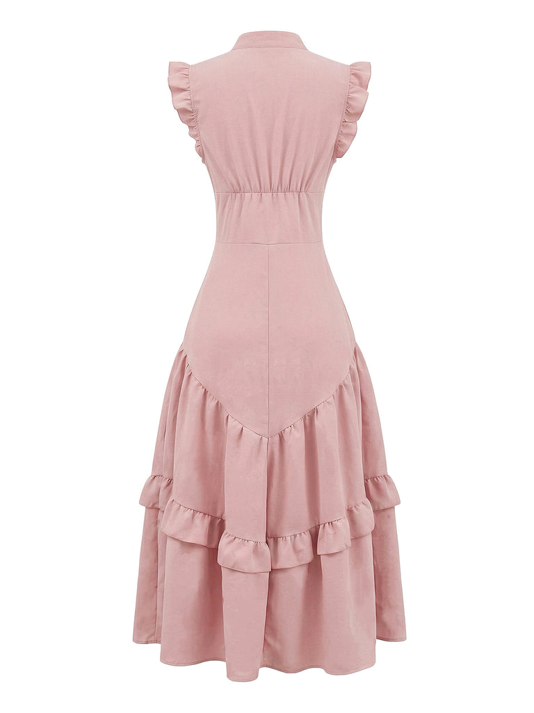 Rose Foncé Robe Évasée Sans Manches en Coton Lin années '50 2