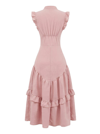 Rose Foncé Robe Évasée Sans Manches en Coton Lin années '50 2