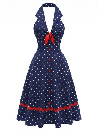 [Prévente] Robe Sans Manches à Pois Bleu Foncé Années 50