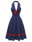 [Prévente] Robe sans manches bleu foncé pois années 1950