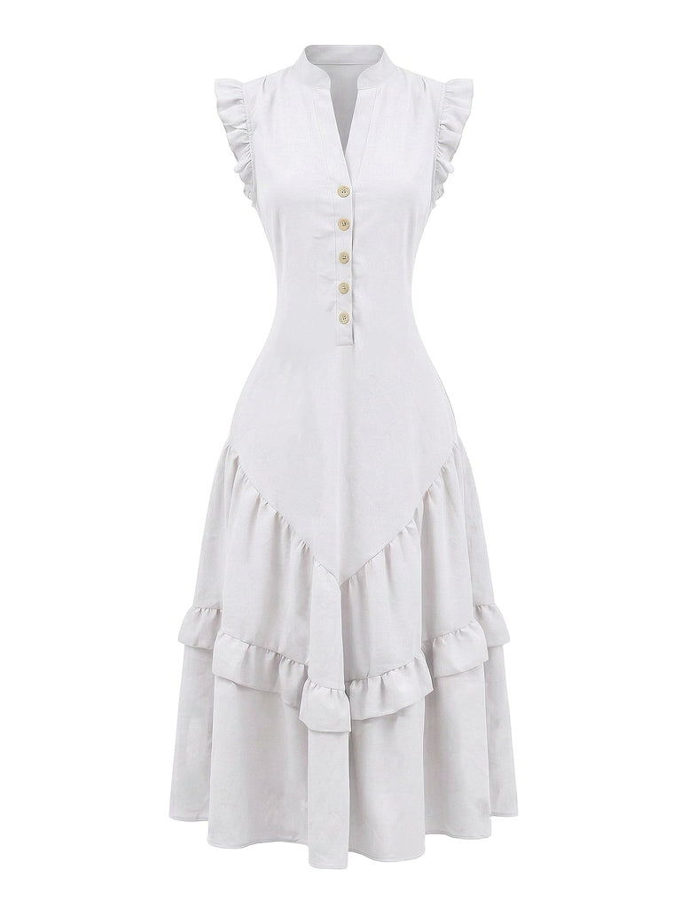 Rose Foncé Robe Évasée Sans Manches en Coton Lin années '50 4