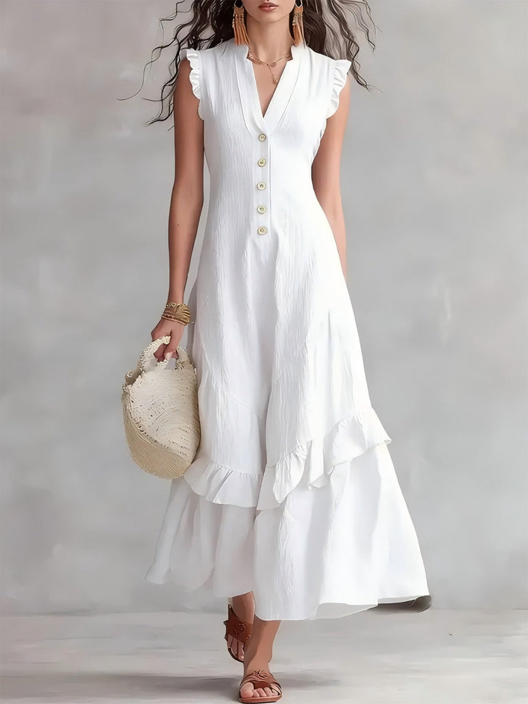 Rose Foncé Robe Évasée Sans Manches en Coton Lin années '50 6