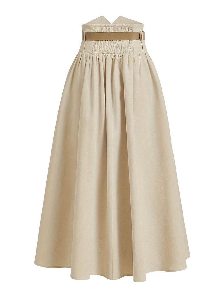 Beige dress with a belt on a white background