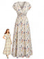 Robe Maxi Manches Courtes Fleurs Blanche Années 1940