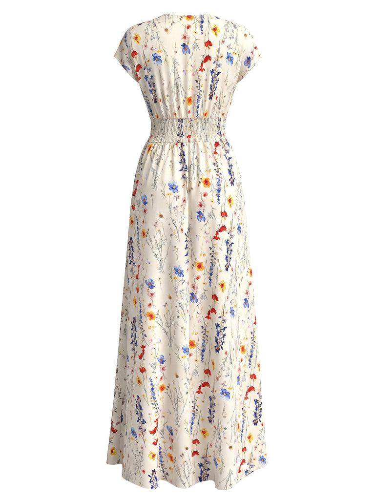 Robe Trapèze Florale à Volants Col Marin années '60 3