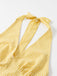 Robe à carreaux jaunes col v dos nu des années 1960