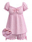 Ensemble Pyjama Rose Vichy à Volants Années 1960