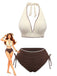 Ensemble bikini côtelé beige et marron dos nu et taille haute années 50