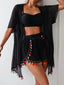 4PCS Ensemble bikini rayé bohème paréo franges 1970s