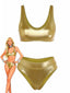 Ensemble bikini taille haute métallisé doré années 1970