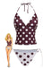 Ensemble maillot de bain à pois avec une illustration vintage d'une femme sur fond blanc