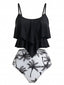 Ensemble tankini noir à volants avec cocotiers années 1950