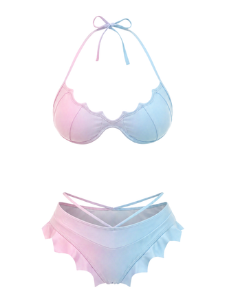 [Prévente] Ensemble Bikini Gothique Ailes de Chauve-Souris Dégradé Rose et Bleu années 80