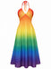 [Prévente] Robe dos nu décolleté plongeant V et dégradé de couleurs arc-en-ciel années 40