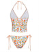 Orange 1950s Fruit Print Halter Tankini Set
