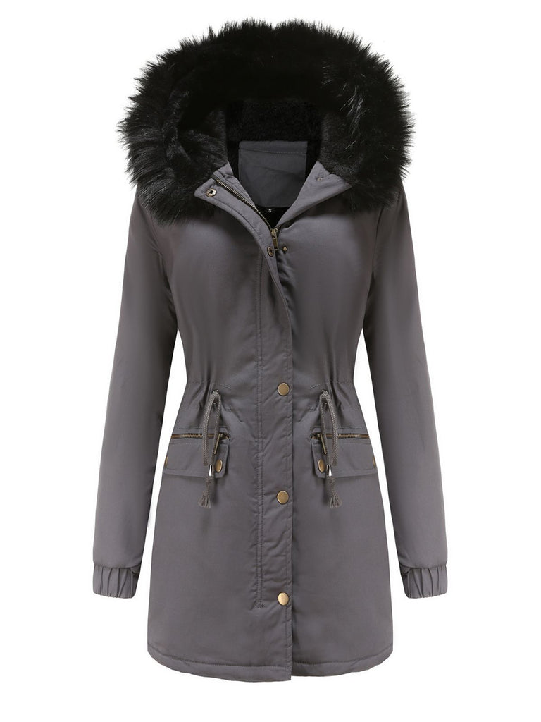 Manteau Années 50 Garnie de Fourrure Synthétique à Boucle