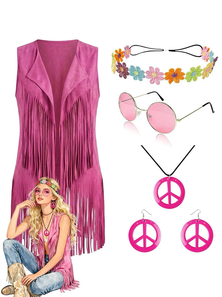 Faux Daim Pompon Disco Gilet Set Années 1970 9